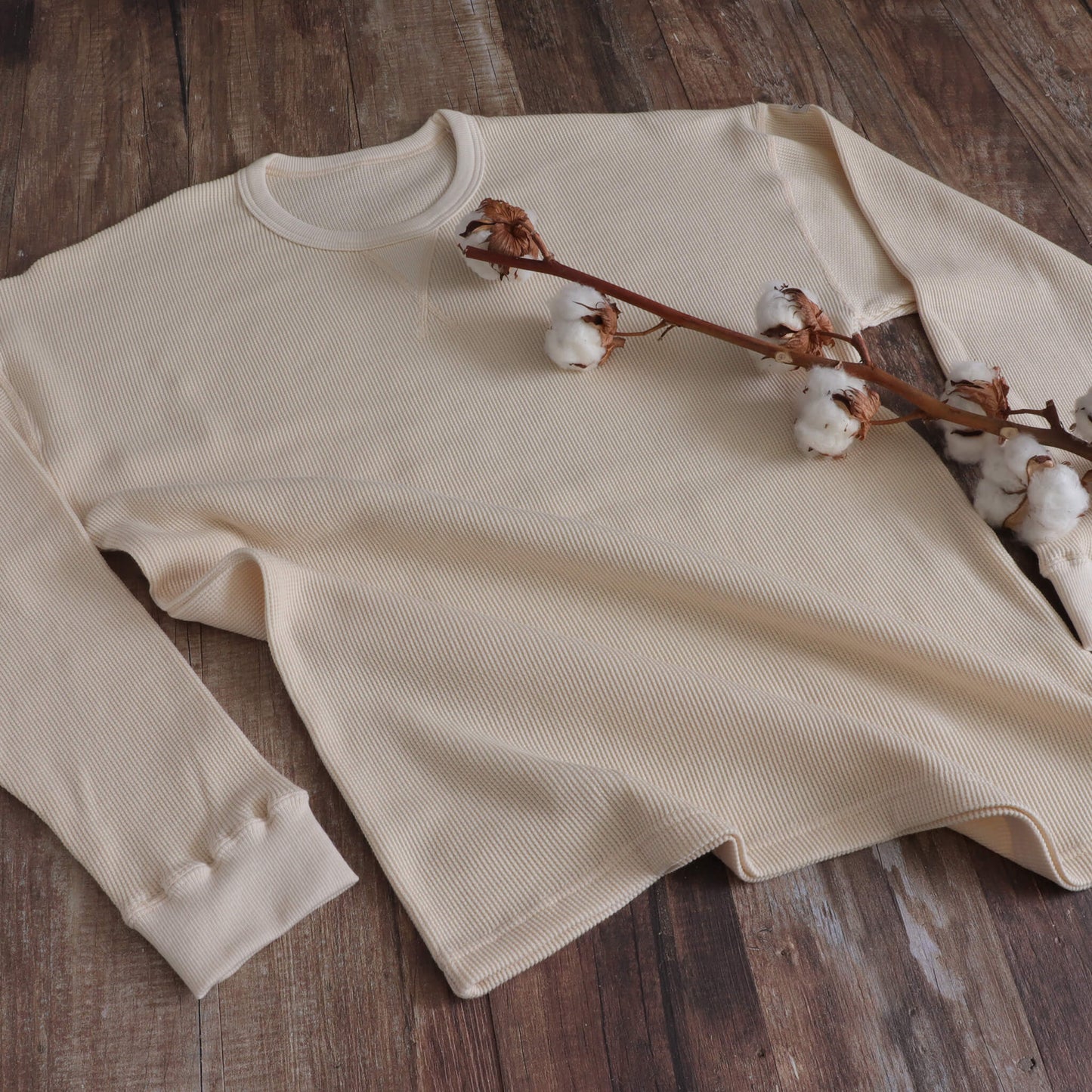 ワッフルロングスリーブTシャツ(Creem White)