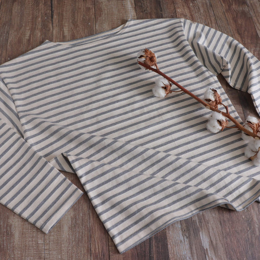 ボートネックボーダー長袖TシャツUN（Light Gray）