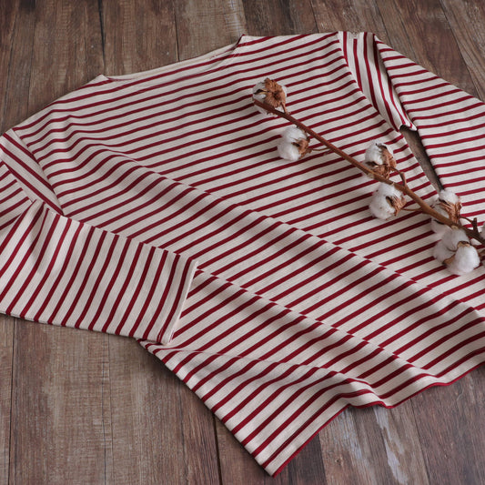 ボートネックボーダーロングスリーブTシャツUN（Red）