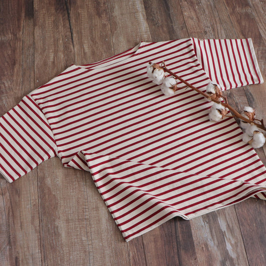 ボートネックボーダー半袖TシャツUN(5分袖)Red