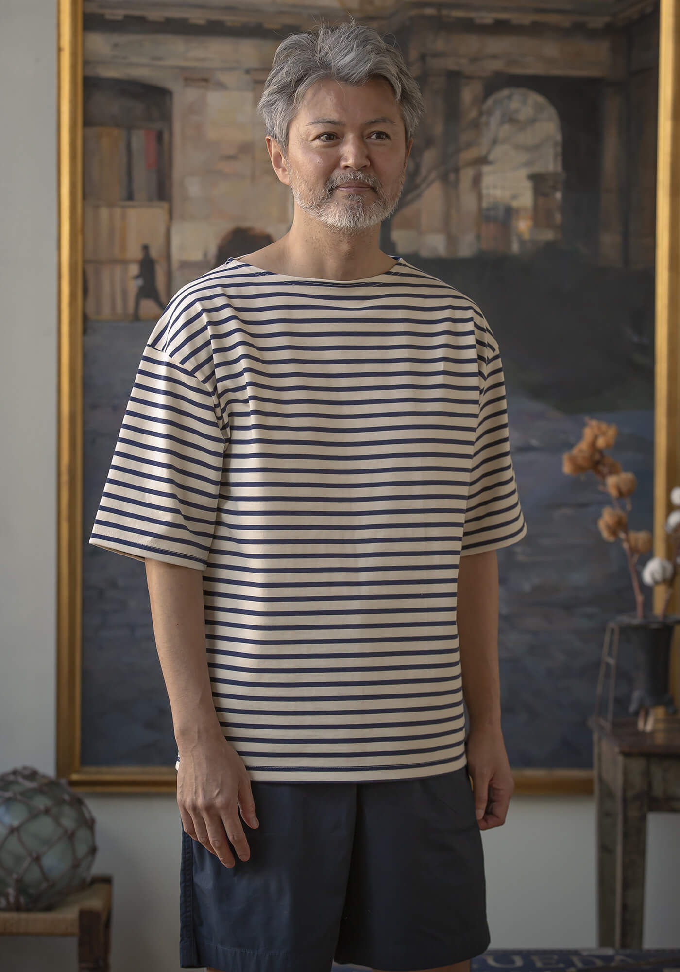 ボーダーシャツ　2枚セット ボーダーTシャツとハンドタオルのギフトセット（Navy） – Organically